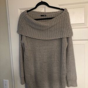 Fashion Nova Gray Off-the-Shoulder Sweater with Cozy Knit